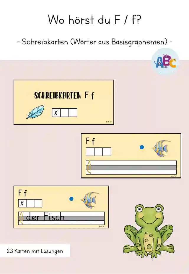 Wo hörst du F / f? Schreibkarten mit Wörtern aus Basisgraphemen