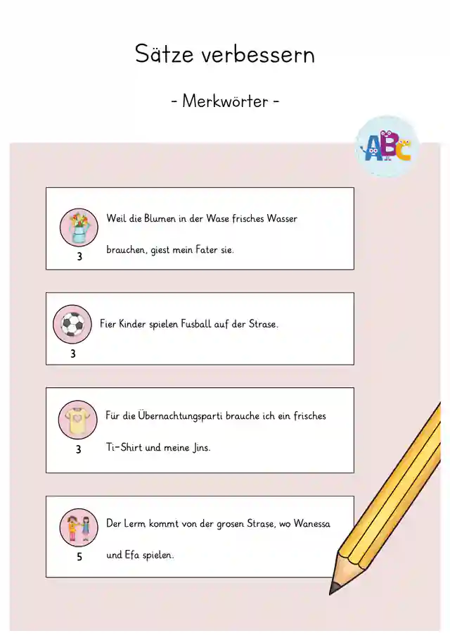 Sätze verbessern : Merkwörter 