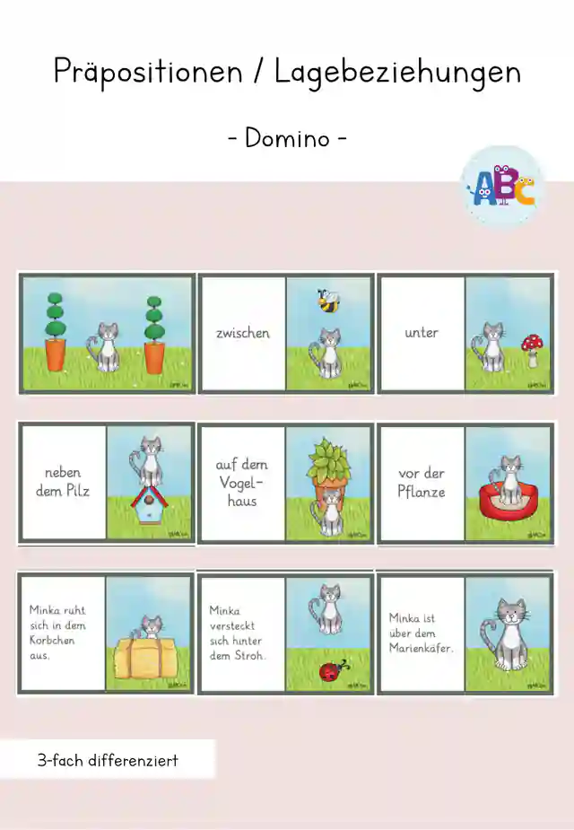 Präpositionen / Lagebeziehungen : Domino (3-fach differenziert)