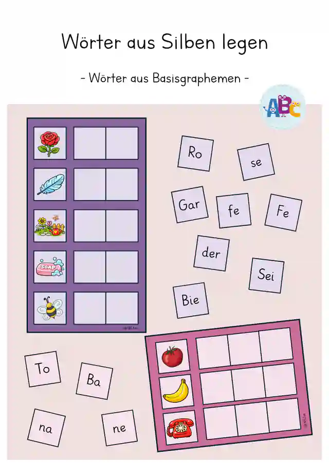 Wörter aus Silben legen : Basisgrapheme (Silben / Wörter lesen)