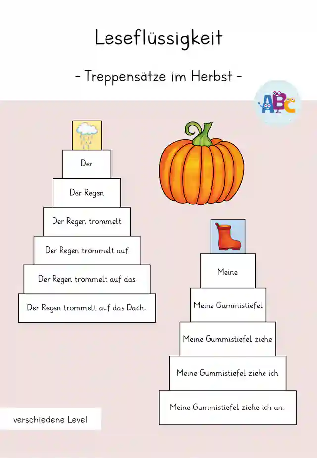Leseflüssigkeit üben : Treppensätze / Lesetreppen (Herbst)