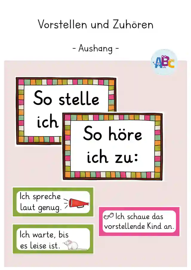 Vorstellregeln und Zuhörregeln : Aushang