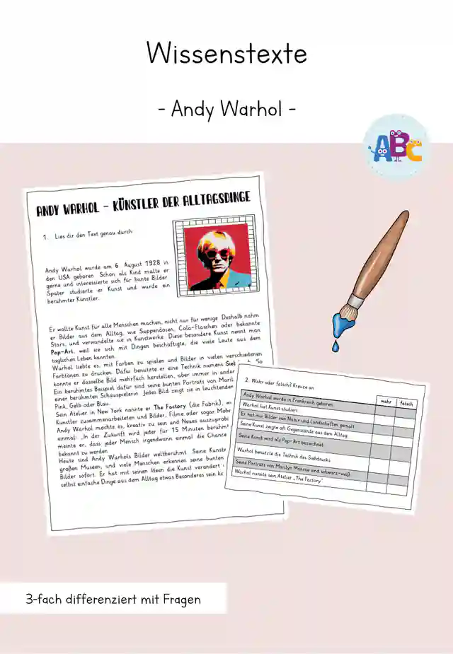 Wissenstexte : Andy Warhol (3-fach differenziert)