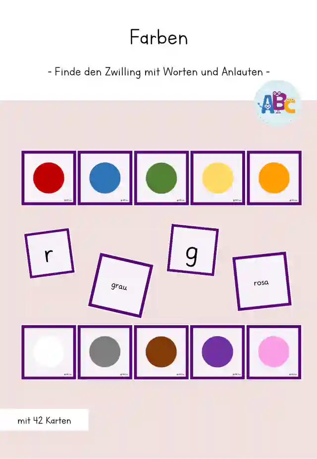 Farben : Finde den Zwilling mit Anlauten und Wortkarten