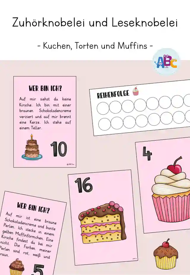 Zuhörknobelei und Leseknobelei : Kuchen und Muffins (auch für Karneval / Fasching)
