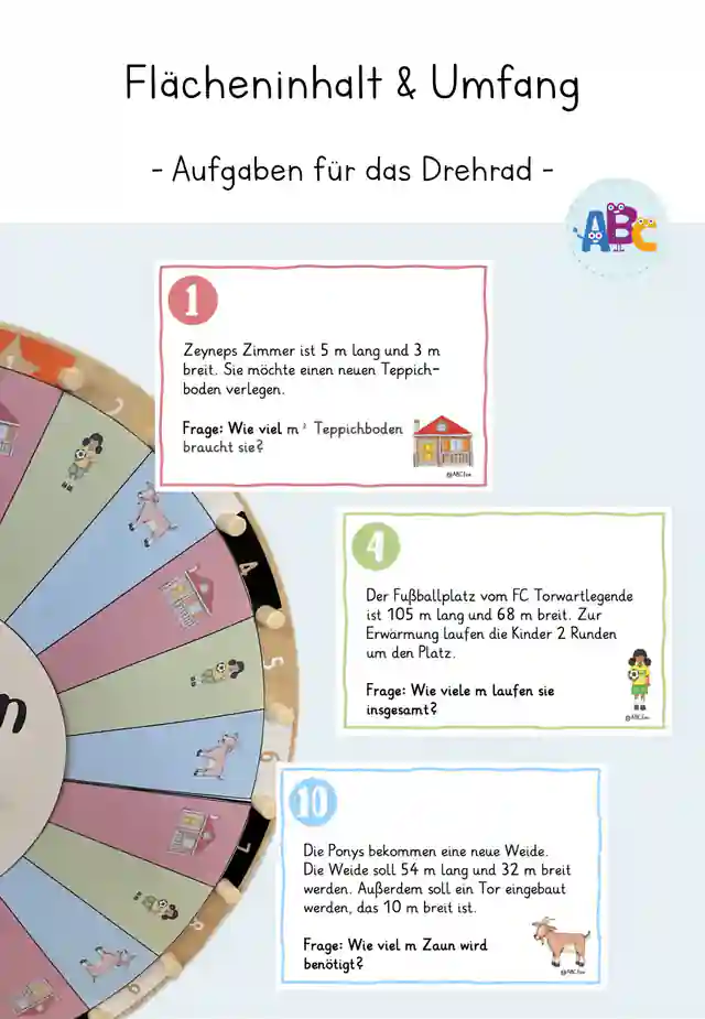 Flächeninhalt und Umfang: Aufgaben für das Drehrad