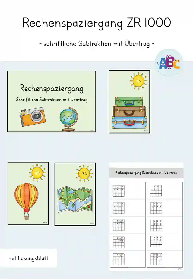 Rechenspaziergang: schriftliche Subtraktion mit Übertrag