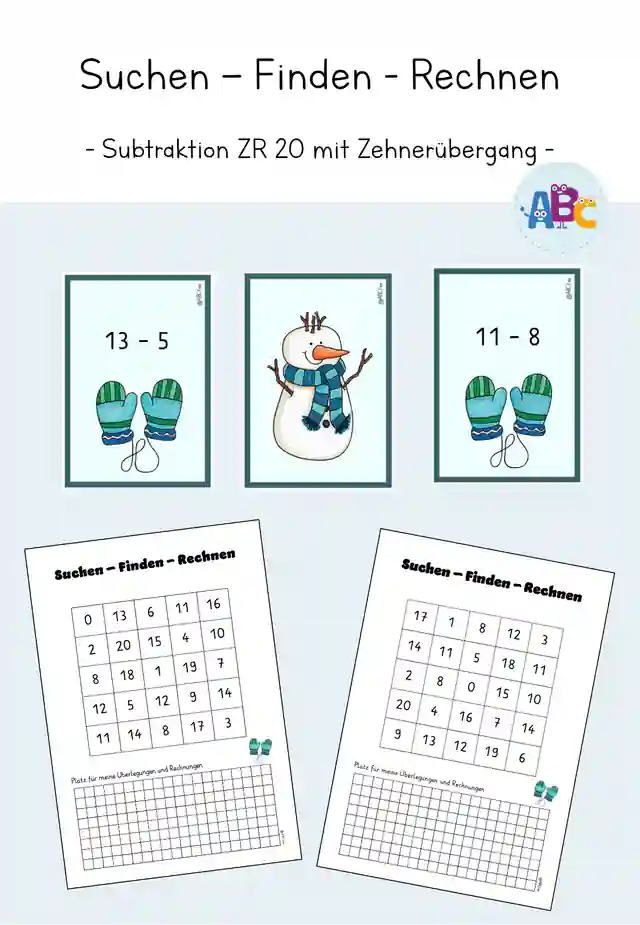 Suchen - Finden - Rechnen : ZR 20 Subtraktion mit Zehnerübergang