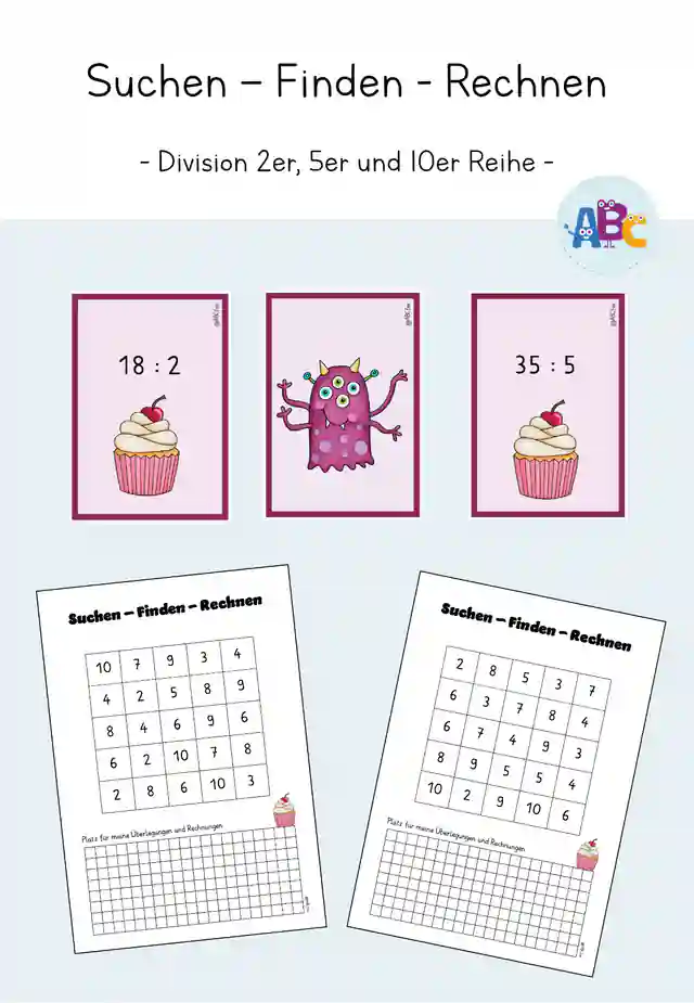 Suchen - Finden - Rechnen : Division 2er, 5er und 10er Reihe