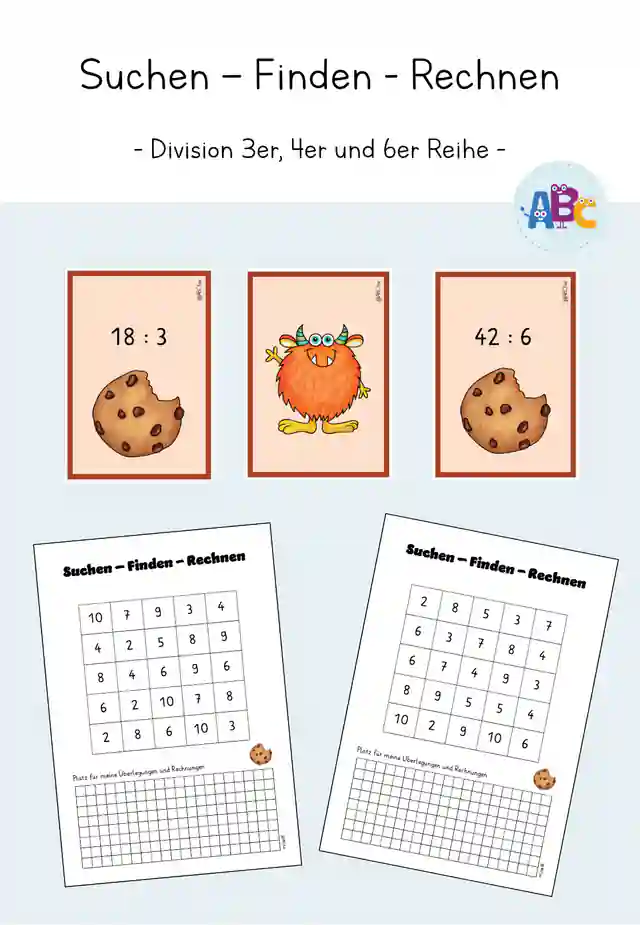 Suchen - Finden - Rechnen Division : 3er, 4er und 6er Reihe