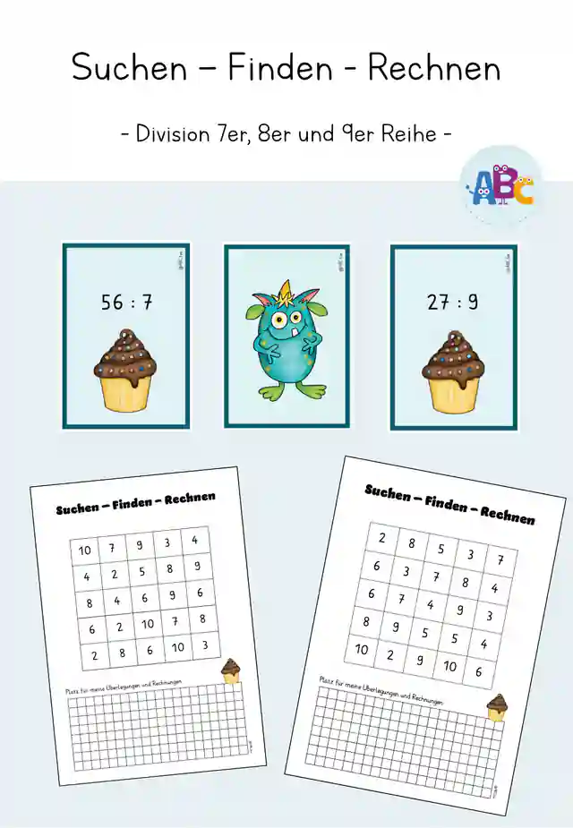 Suchen - Finden - Rechnen : Division 7er, 8er und 9er Reihe