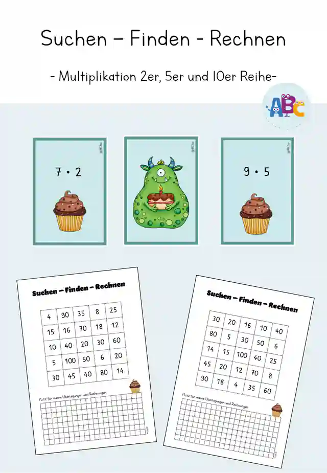 Suchen - Finden - Rechnen : Multiplikation 2er, 5er und 10er Reihe