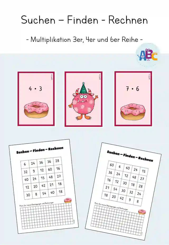 Suchen - Finden - Rechnen : Multiplikation 3er, 4er und 6er Reihe