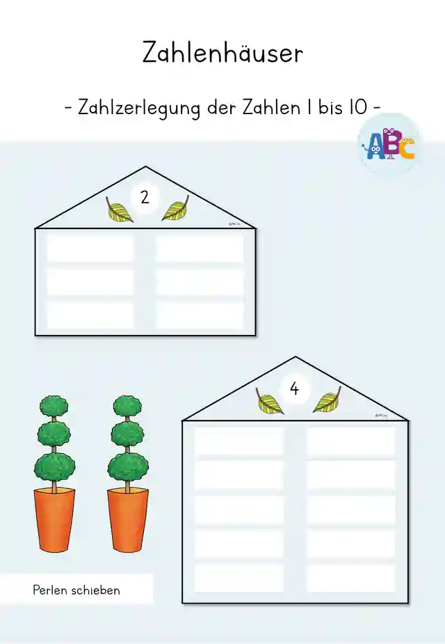 Zahlenhäuser : Zahlzerlegung der Zahlen 1 bis 10