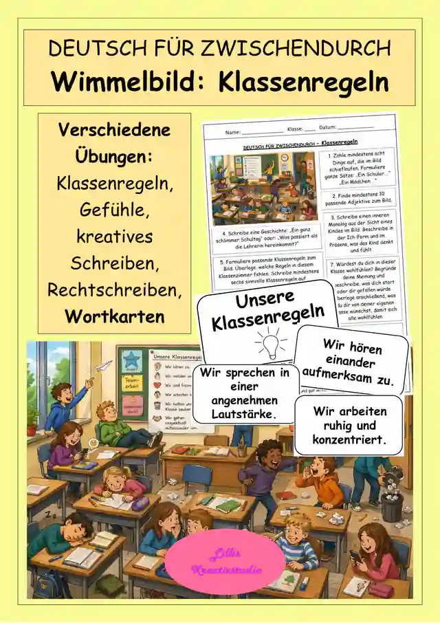 Wimmelbild Klassenregeln - Regeln im Schulalltag - Kreatives Schreiben