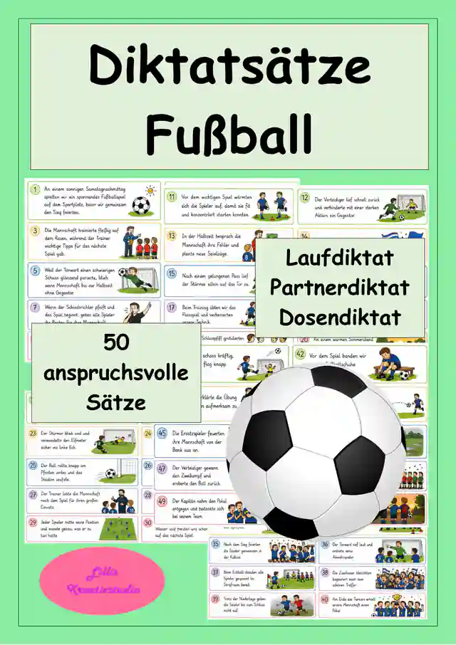 Diktatsätze Fußball - Partnerdikat - Bewegungsdiktat