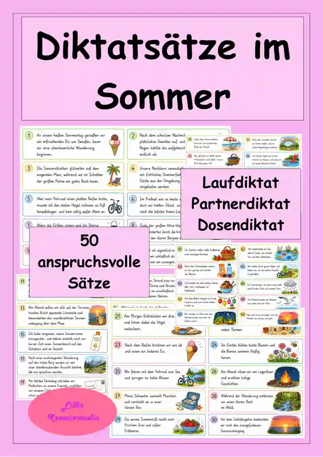 Diktatsätze zum Sommer - Laufdiktat, Partnerdiktat, Dosendiktat