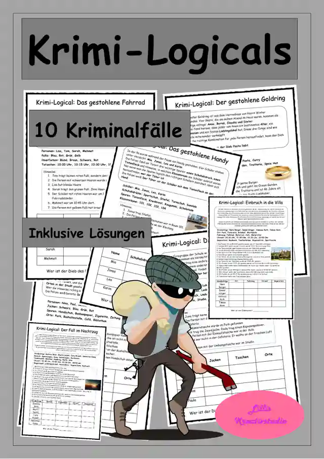 Krimi-Logicals - Leserätsel - Logikrätsel Krimi - Lesen und Malen
