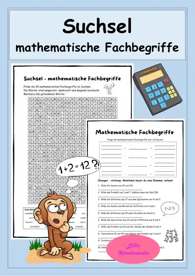 Suchsel Mathematik – Fachbegriffe der Grundrechenarten