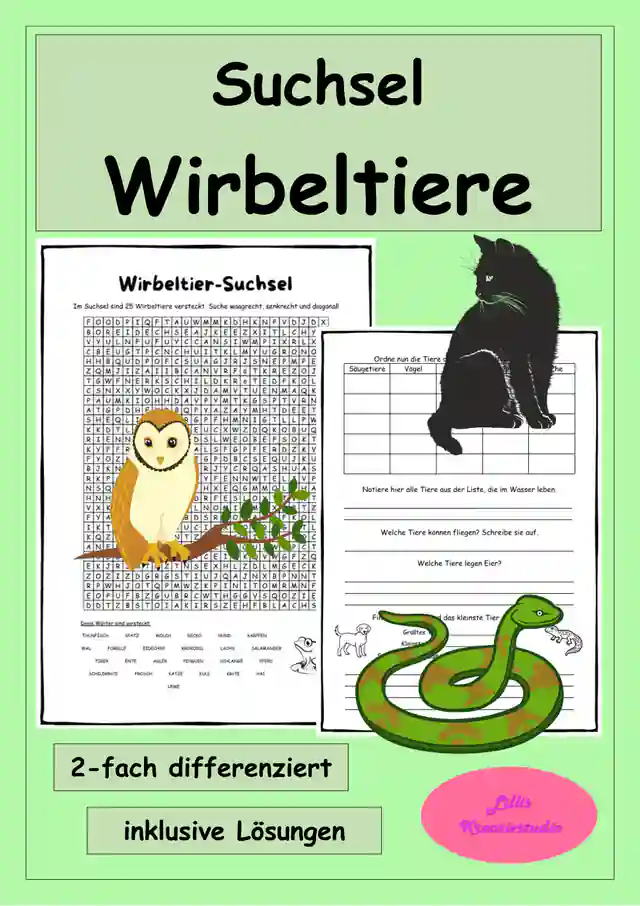 Wirbeltiere entdecken – Suchsel & Arbeitsblatt