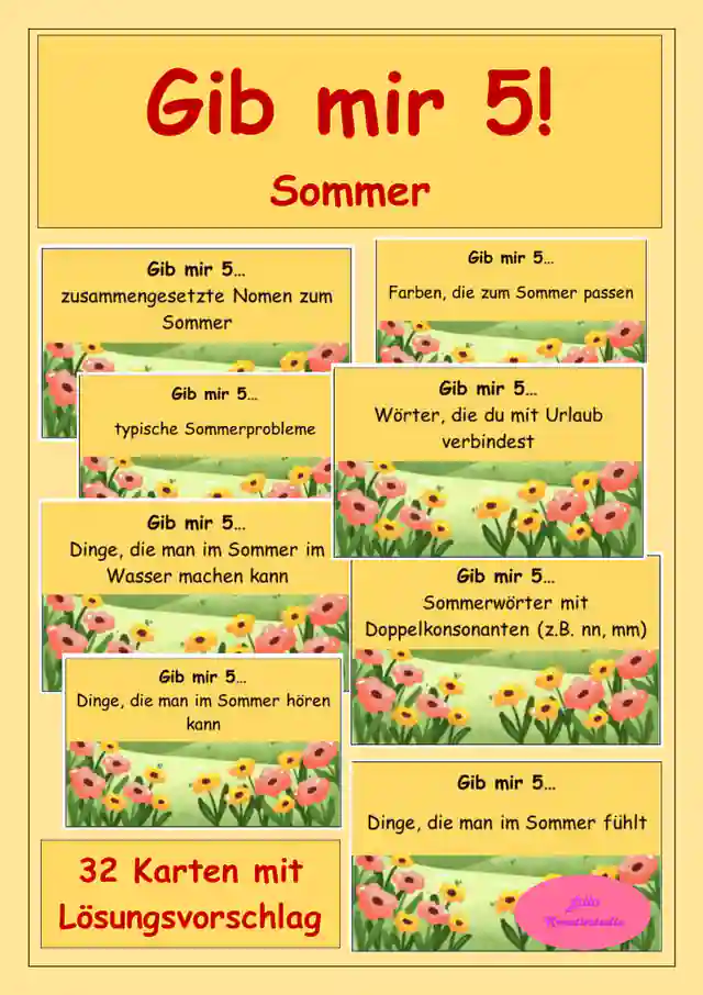Gib mir 5 - Sommer - Wortschatzspiel - Vertretungsstunden
