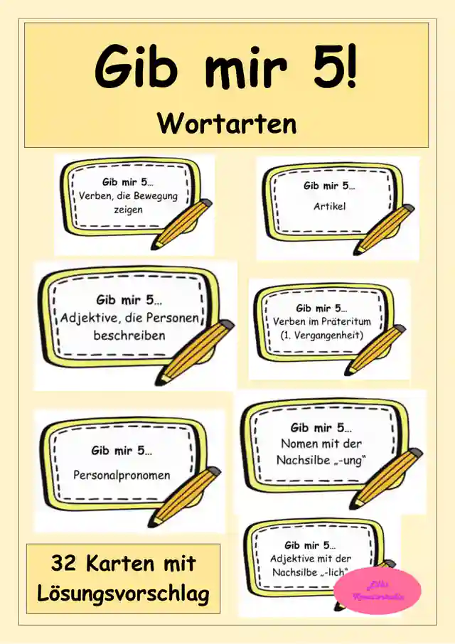 Gib mir 5 - Wortarten - Wortschatzspiel - Give me five
