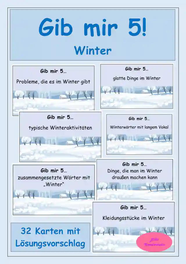 Gib mir 5 - Winter - Sprachspiel - Wortschatzkarten - Give me five
