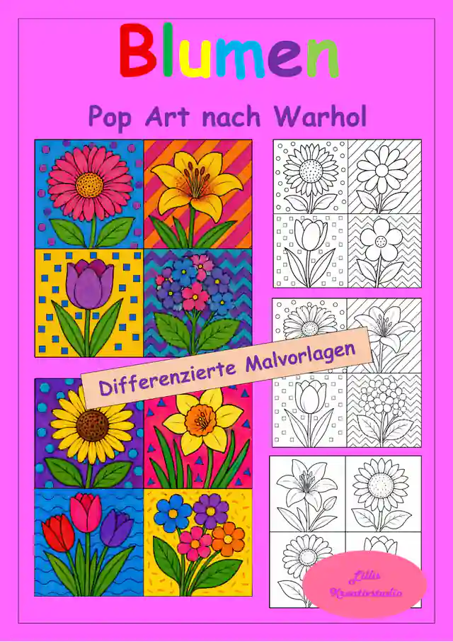 Blumen in Pop Art – Kreative Ausmalbilder im Warhol-Stil