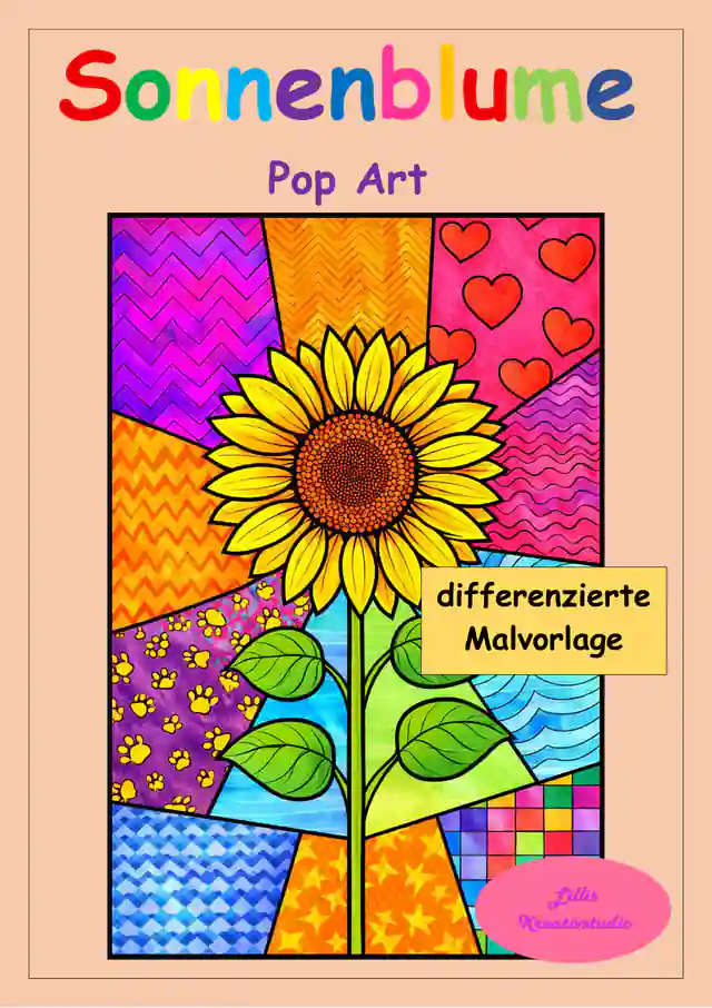 Sonnenblume Pop Art - Differenzierte Malvorlagen - Ausmalbild - Fensterbild