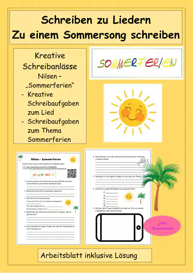 Schreiben zu Liedern: Nilsen - Sommerferien - Kreatives Schreiben, Songtext - Hörverstehen