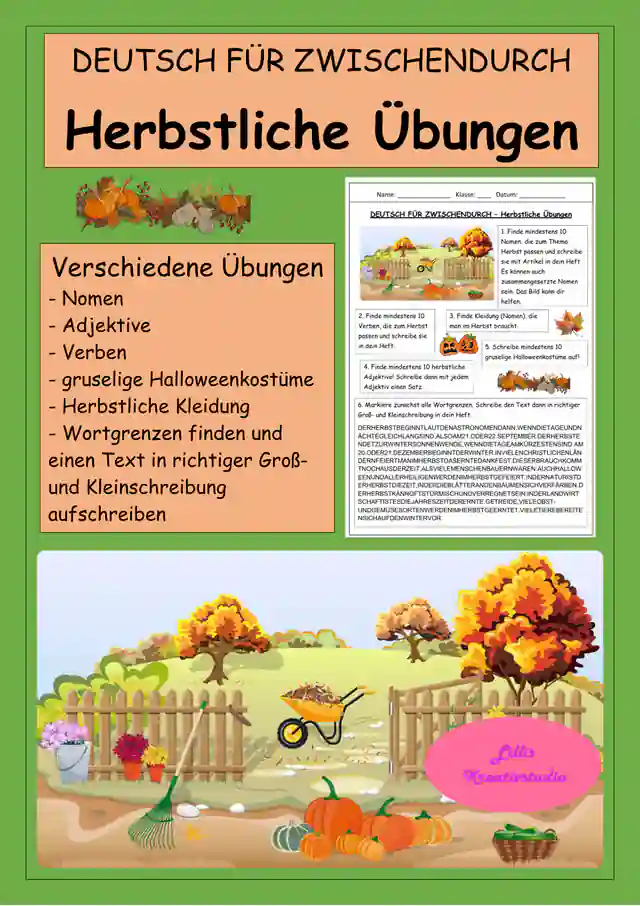 DEUTSCH FÜR ZWISCHENDURCH - Herbstliche Übungen - Rechtschreiben im Herbst - Vertretungsstunden - Wimmelbild
