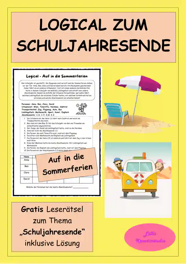 Logical zum Schuljahresende - Leserätsel "Auf in die Sommerferien"