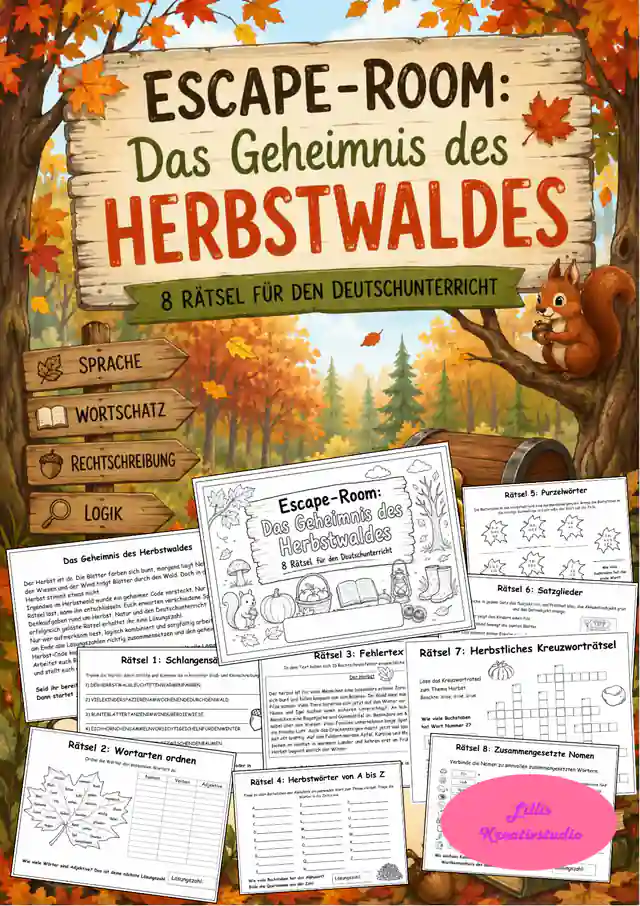 Escape-Room Deutsch Herbst: Das Geheimnis des Herbstwaldes (Klasse 5–8)