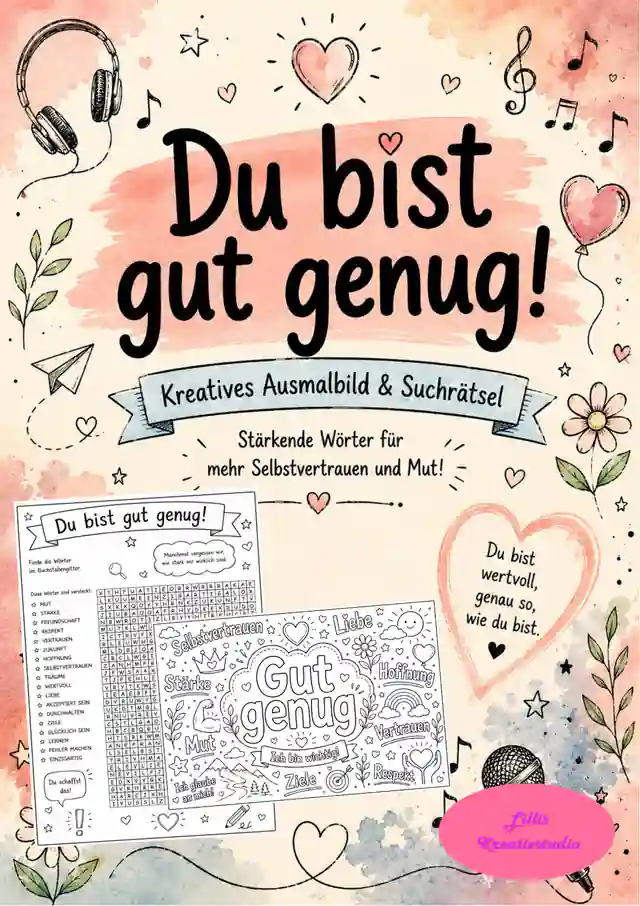 Kreatives Ausmalbild & Suchrätsel - Du bist gut genug!