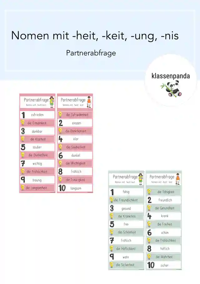 Nomen mit Endung -heit, -keit, -ung, -nis Partnerabfrage