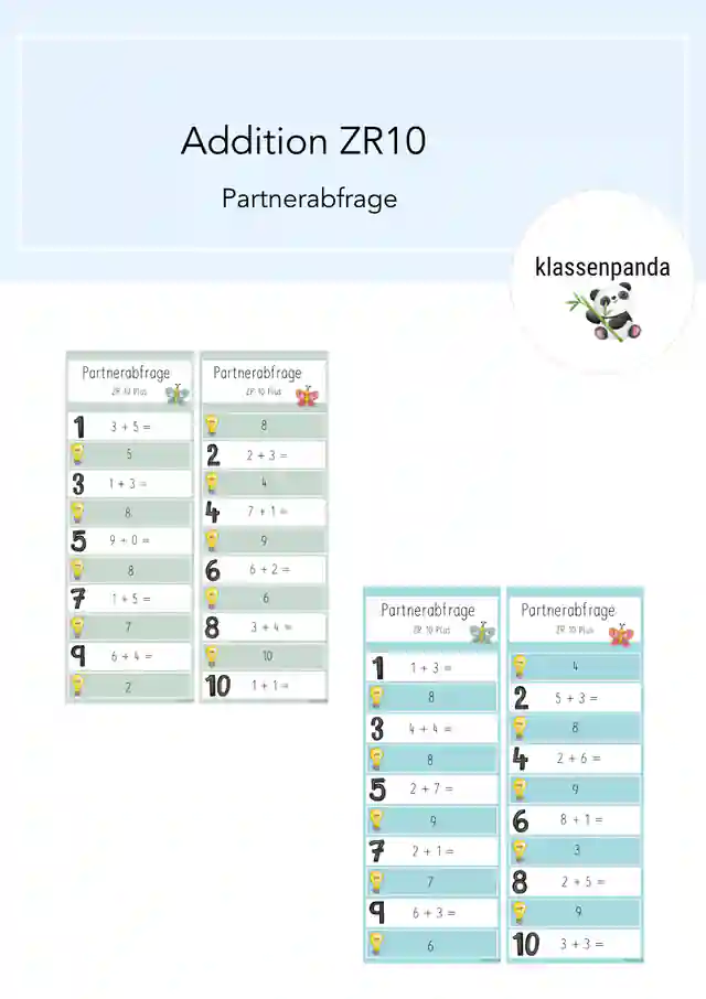 Addition Zahlenraum 10 Partnerabfrage