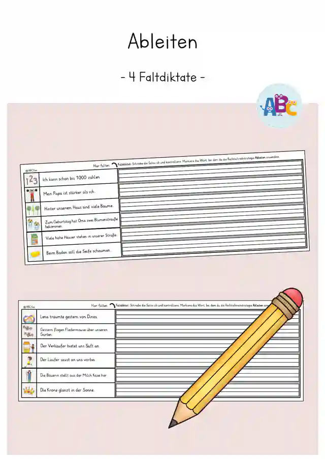 Ableiten : 4 Faltdiktate (Rechtschreibung)