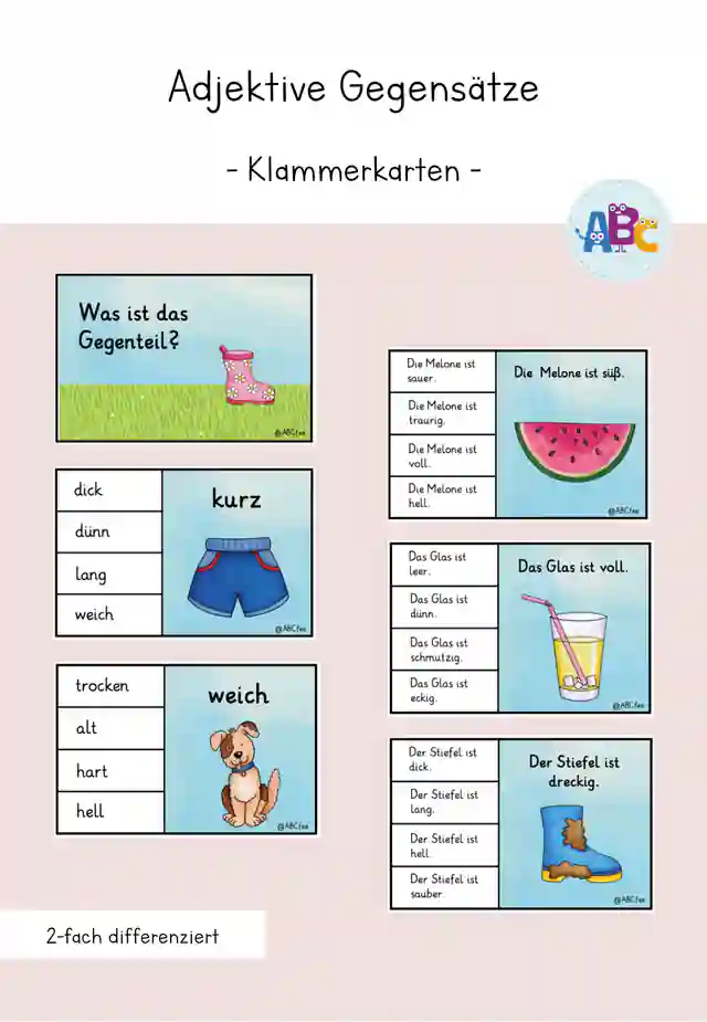 Adjektive Gegensätze : Klammerkarten