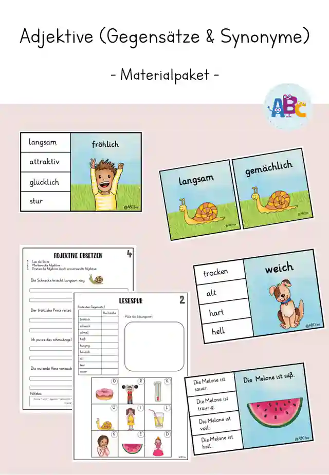 Adjektive (Gegensätze & Synonyme) : Materialbundle