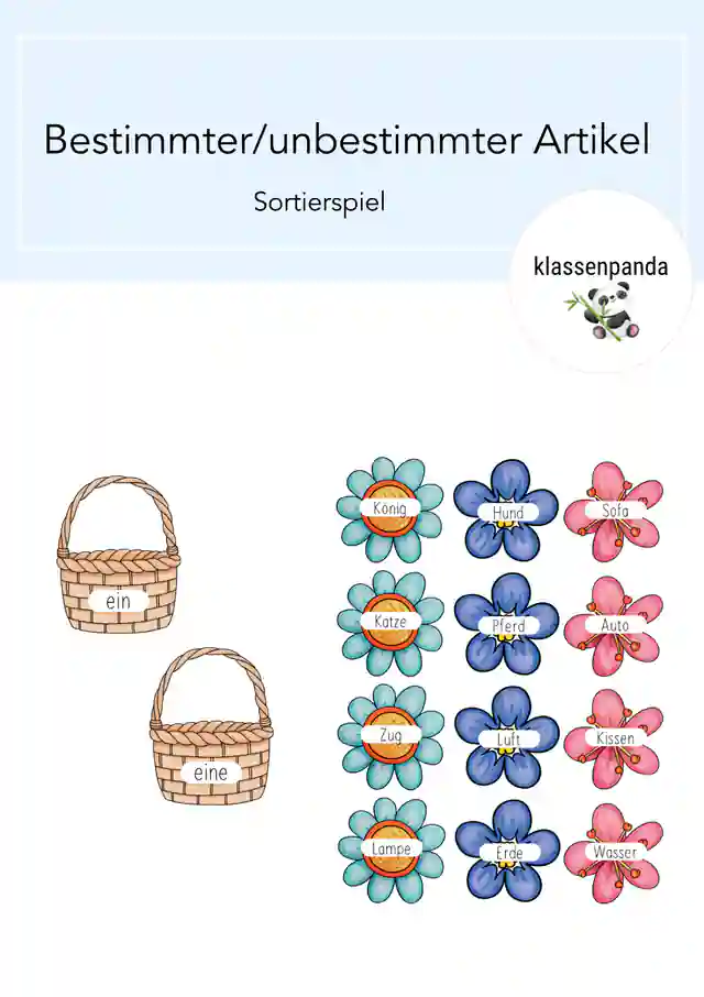 Bestimmter und unbestimmter Artikel Sortierspiel