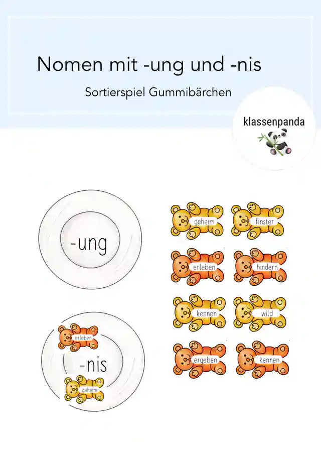 Nomen mit der Endung -ung -nis Sortierspiel Gummibärchen 