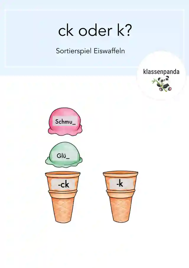 Wörter mit ck Sortierspiel Eiswaffeln