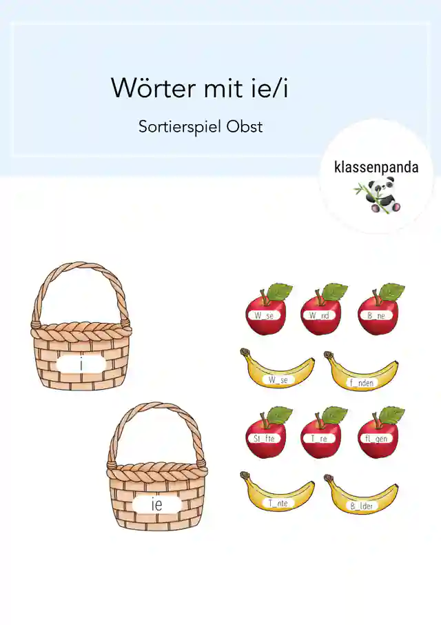 Wörter mit ie Sortierspiel Obst