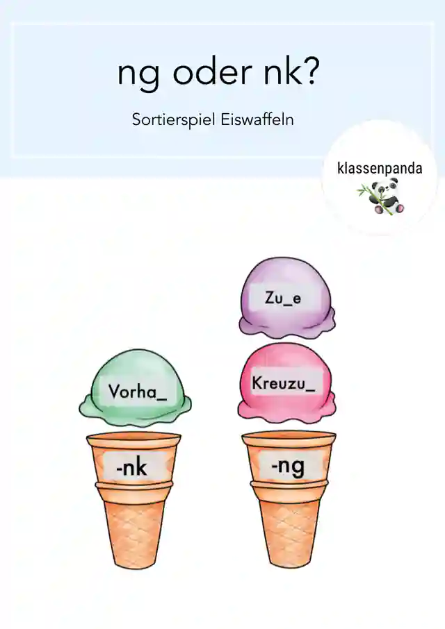 Wörter mit ng oder nk Sortierspiel Eiswaffeln