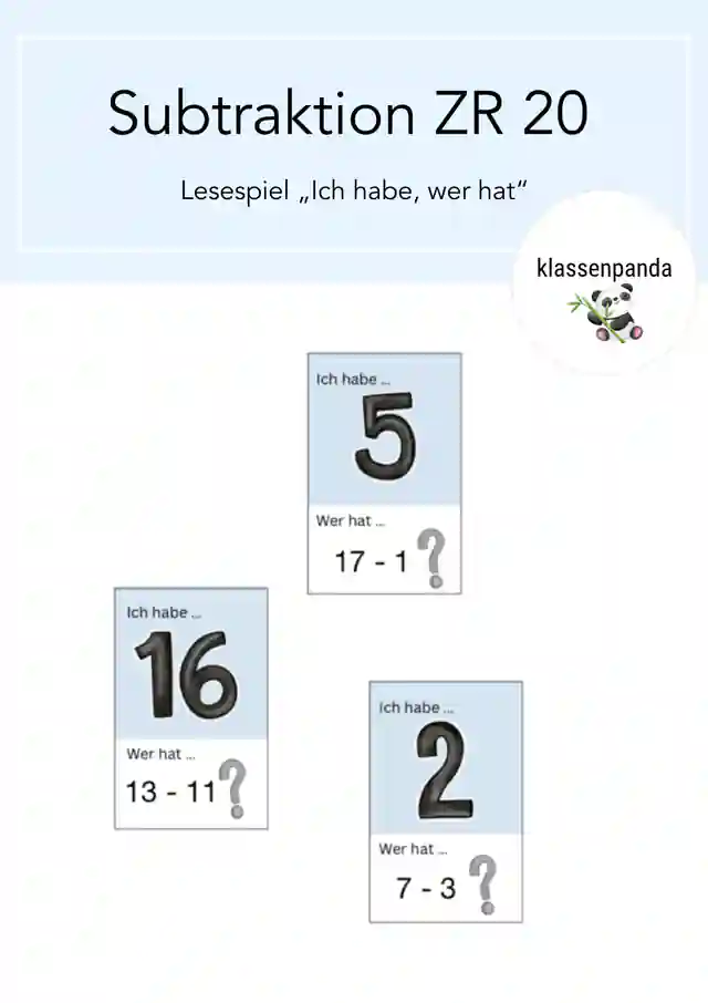 Lesespiel "Ich habe, wer hat" Subtraktion Zahlenraum 20