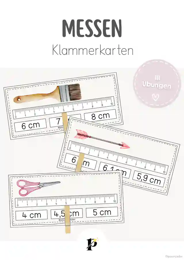 Messen - Klammerkarten (mit Selbstkontrolle)