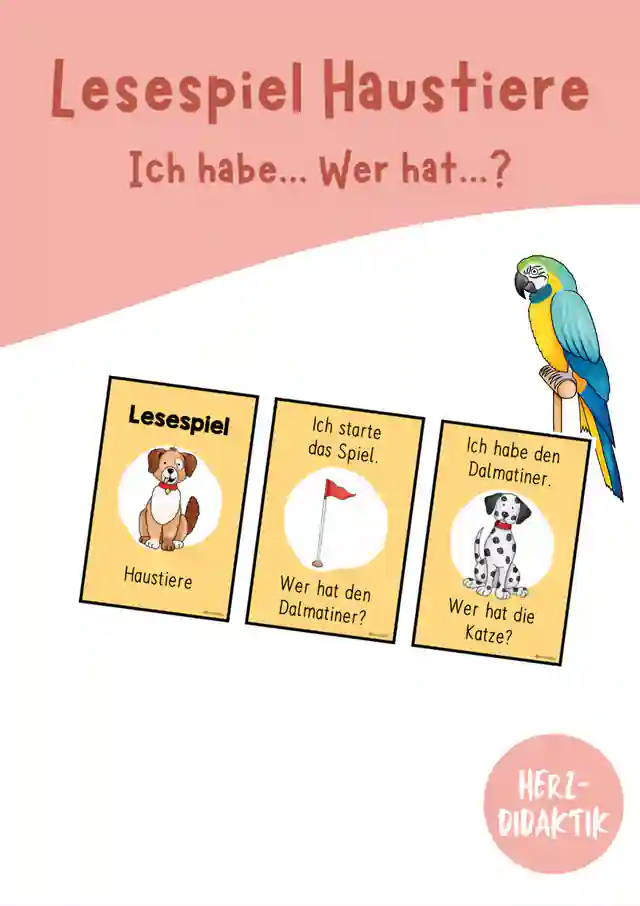 Lesespiel "Ich habe... Wer hat...? (Haustiere)