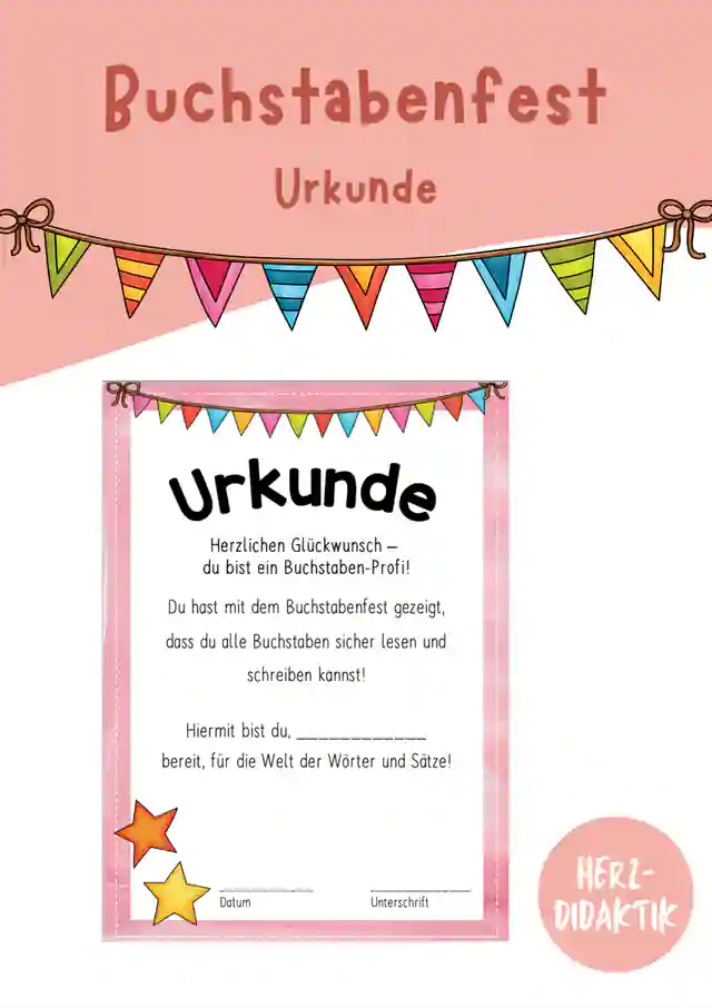 Buchstabenfest - Urkunde (Abschluss Klasse 1)