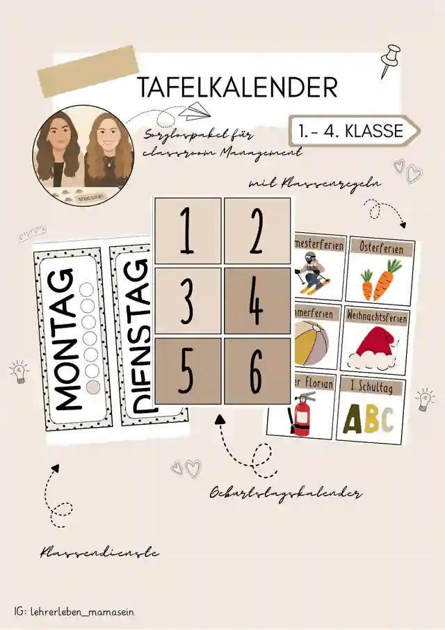 Tafelkalender (Tage, Monate, Ferienüberblick, Wetterkarten)