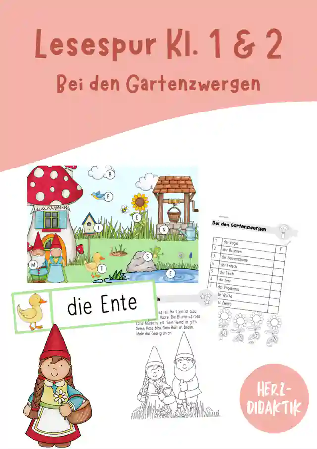 Lesespur - Bei den Gartenzwergen (Klasse 1 & 2)